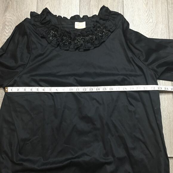 Rungolee Womens Beaded Embellished Floral Ruffled Tunic Blouse Black Relaxed Fit - Picture 8 of 10